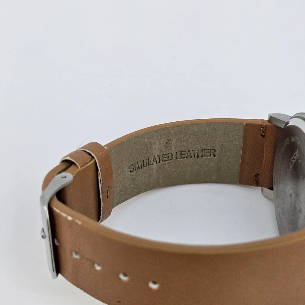 US Polo Assn Men's Watch 46MM Blue Dial Brown Faux Leather Bands New Battery